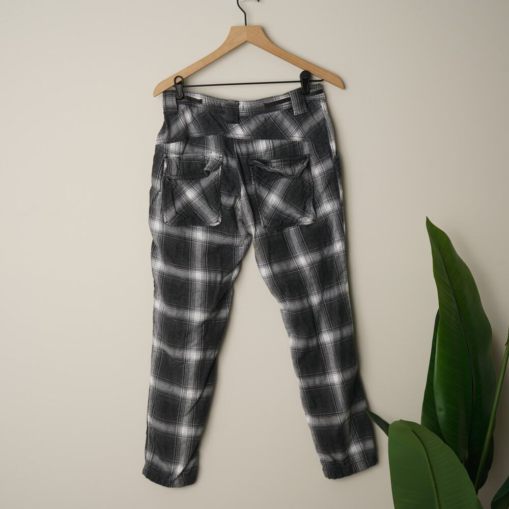 Free People 100% Cotton Plaid Utility Pants Straight Leg Button Fly Pockets EUC - Picture 3 of 8